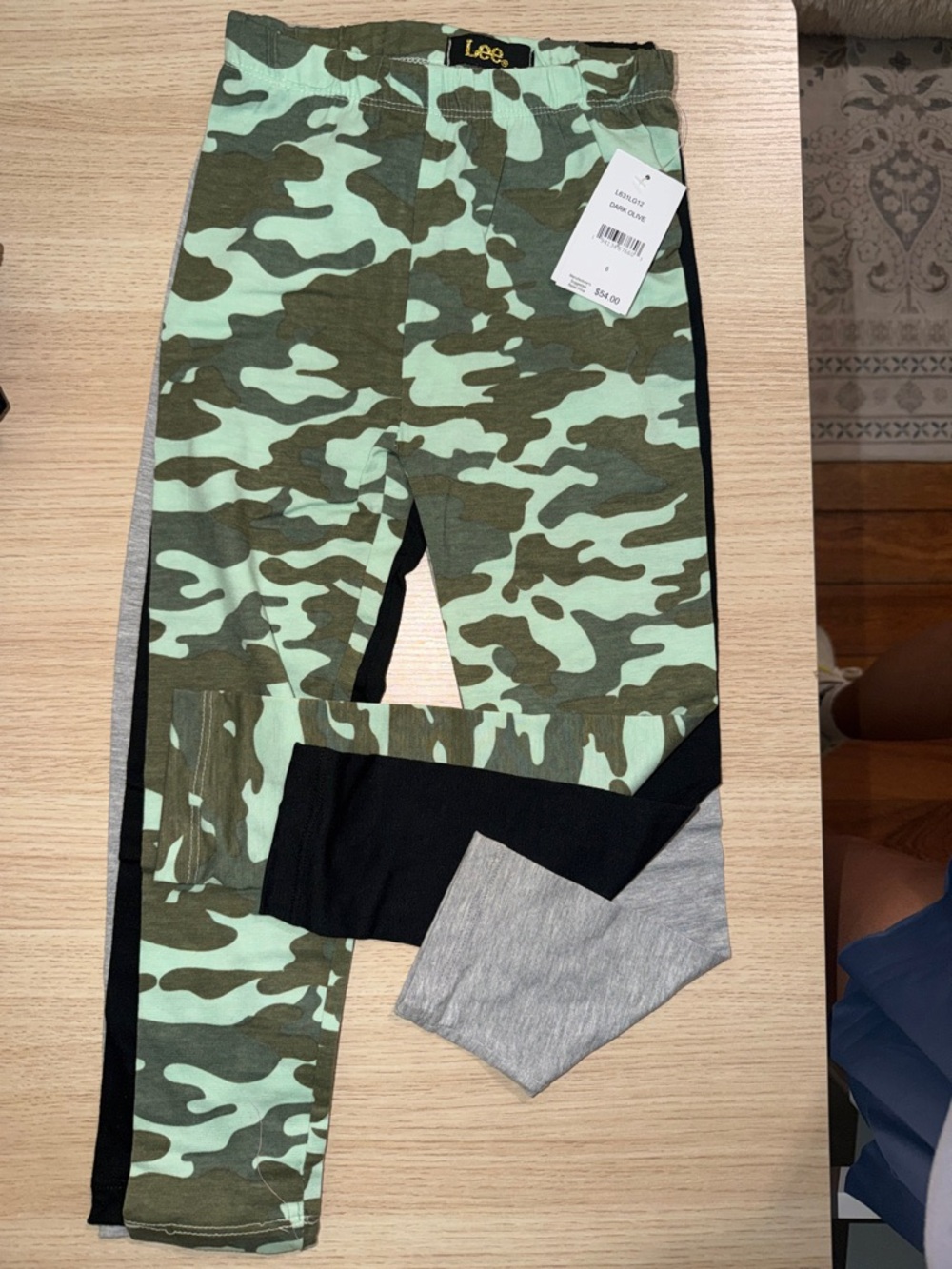 Lee Girls' Green Camo Leggings with Black and Gray Panels
